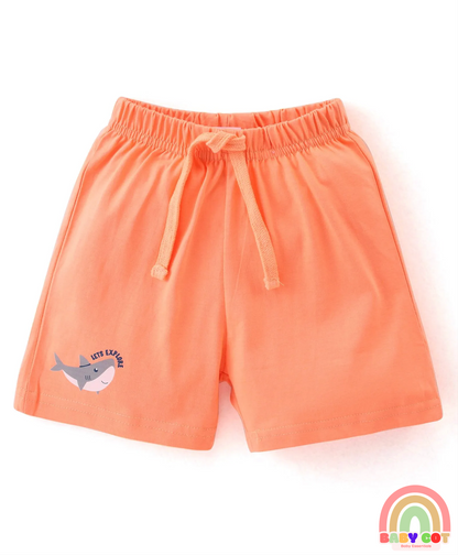 Cotton Knit Shorts with Shark & Text Print Pack of 3 - Multicolour