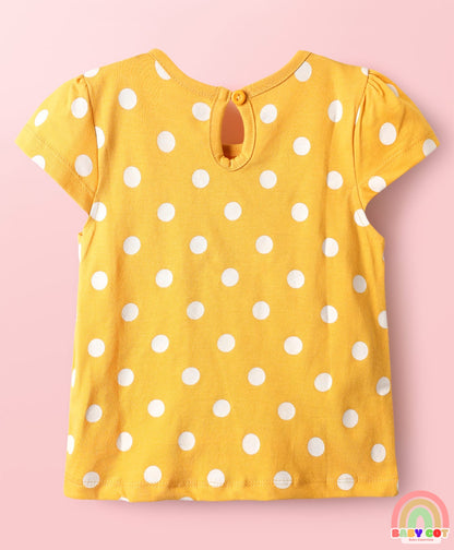 100% Cotton Knit Half Sleeves T-Shirts with Rainbow & Polka Dots Print Pack of 3 - Yellow Navy Blue & White