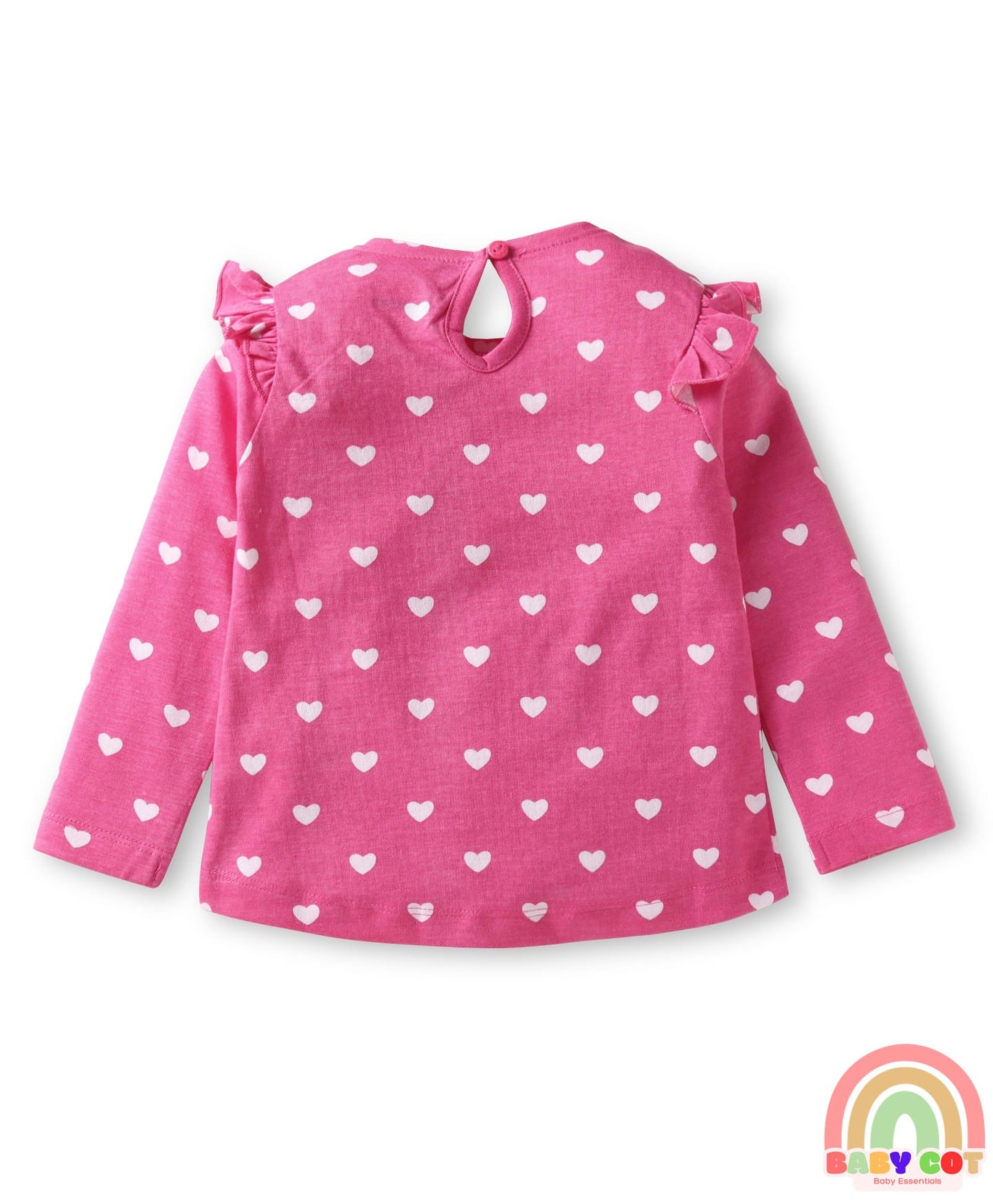 Cotton Knit Full Sleeves T-Shirts With Heart & Floral Print Pack of 3 - Orange Dark Pink & Light Pink