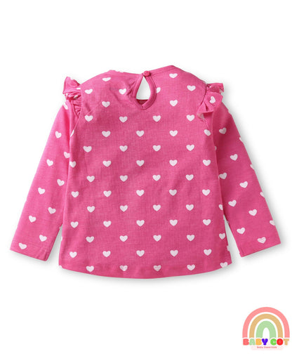 Cotton Knit Full Sleeves T-Shirts With Heart & Floral Print Pack of 3 - Orange Dark Pink & Light Pink