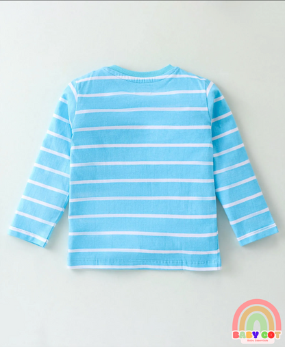 100% Cotton Knit Full Sleeves Striped T-Shirt Koala Print Pack of 3- Blue Yellow & Green