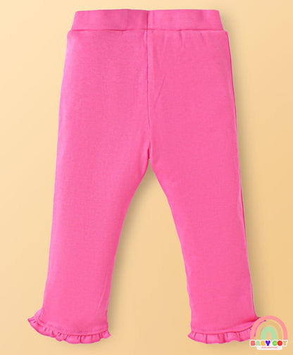 100% Cotton Knit Full Sleeves Animal Printed Top & Leggings Set with Jacket & Bow Applique - Dark Pink & White