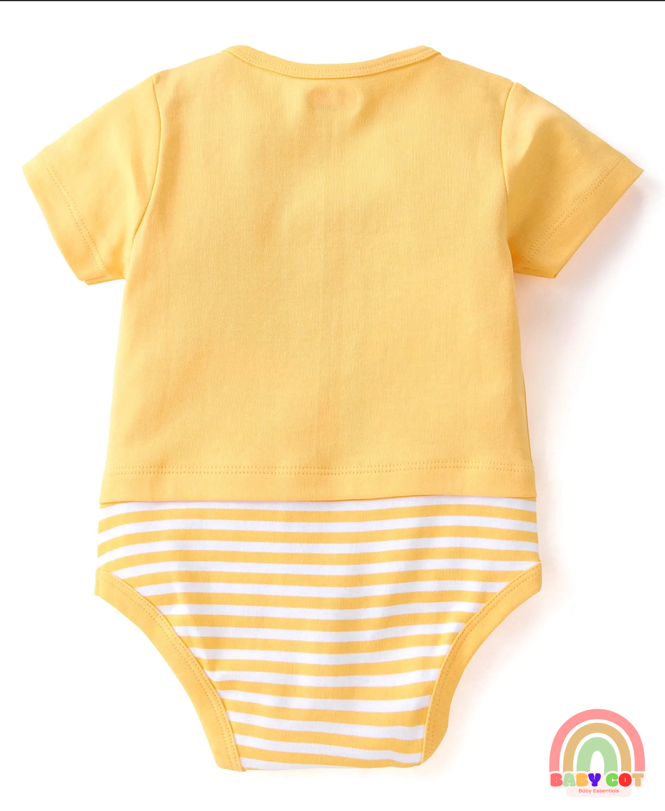 100% Cotton Knit Half Sleeves Onesies Stripes & Bear Print Pack Of 5 - Blue Yellow & White