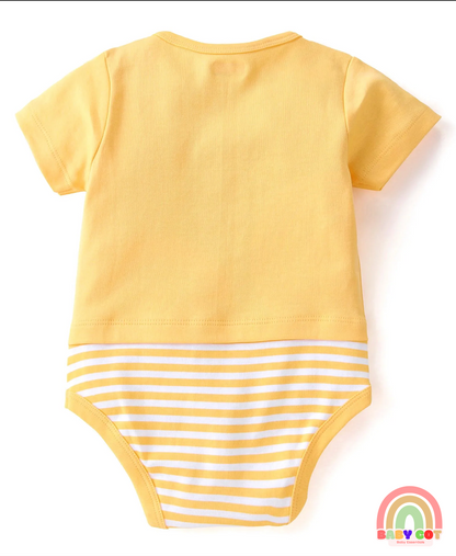 100% Cotton Knit Half Sleeves Onesies Stripes & Bear Print Pack Of 5 - Blue Yellow & White