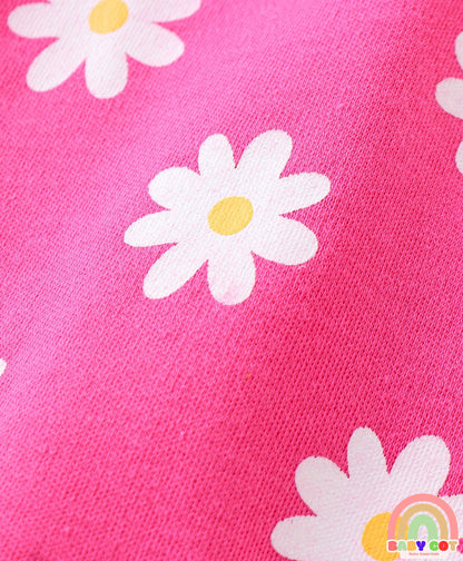 100% Cotton Knit Full Sleeves Floral Printed Romper Pack of 2 - Pink