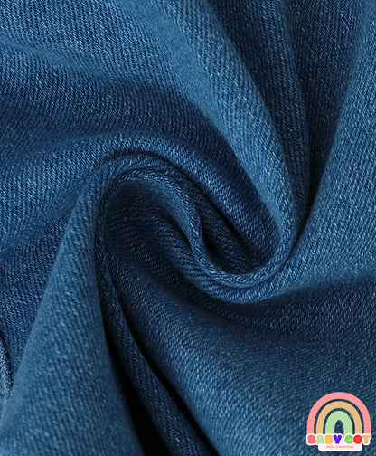 Full Length Washed Bootcut Denim Jeans with Bow Applique - Blue