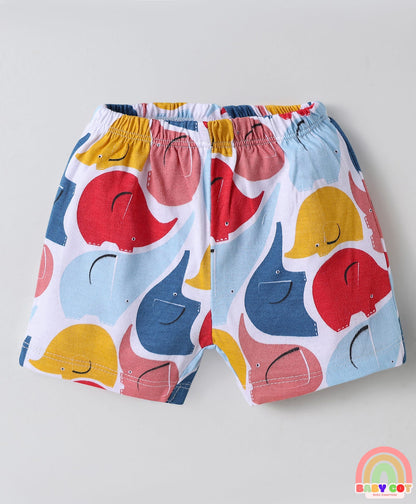 Single Jersey Knit Above Knee Length Shorts With Animal Print & Stripes Pack Of 5 - Multicolour