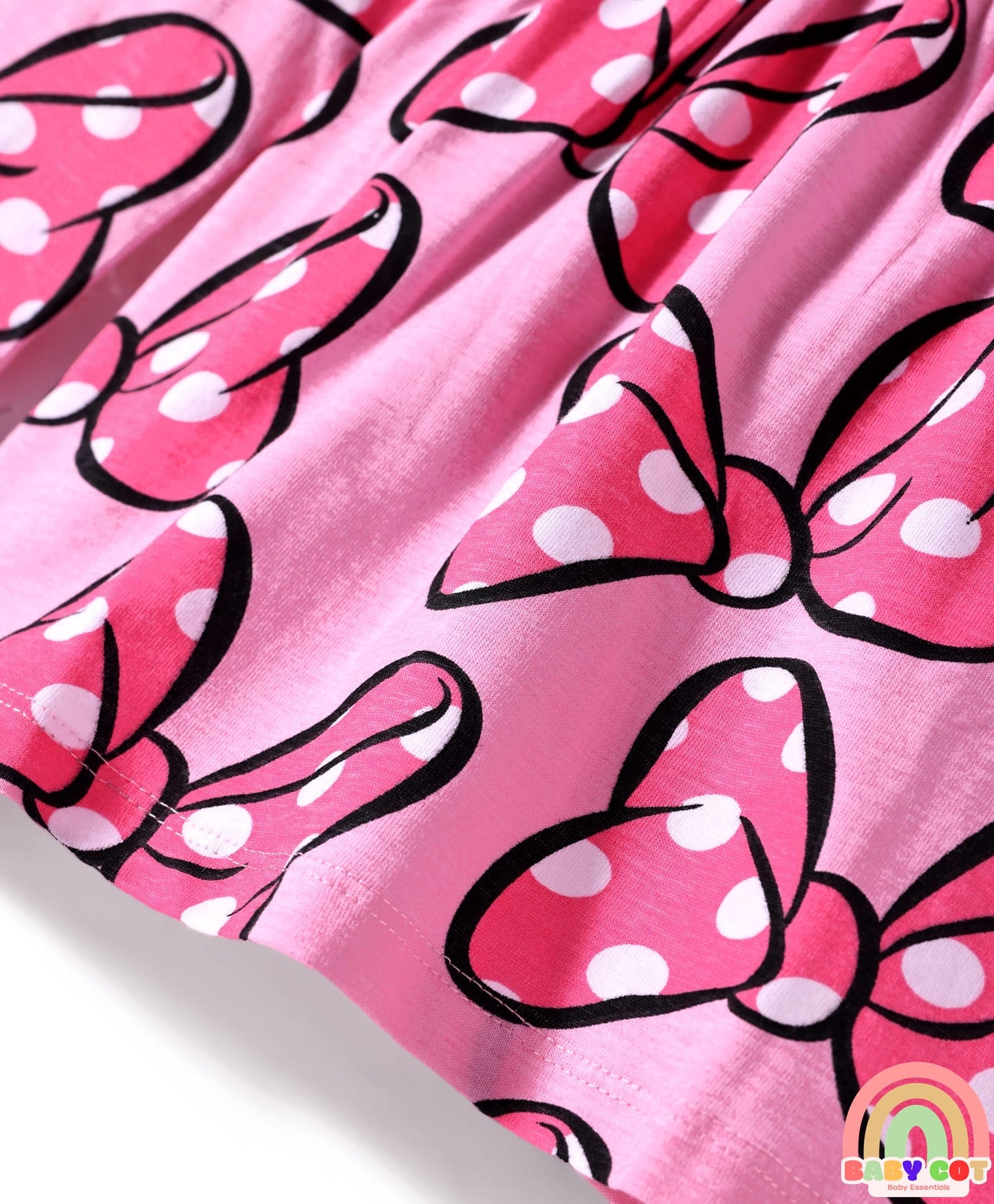 Single Jersey Knit Full Sleeves Frocks With Minnie Mouse Graphics & Frill Detailing Pack of 2 - Pink & Navy Blue