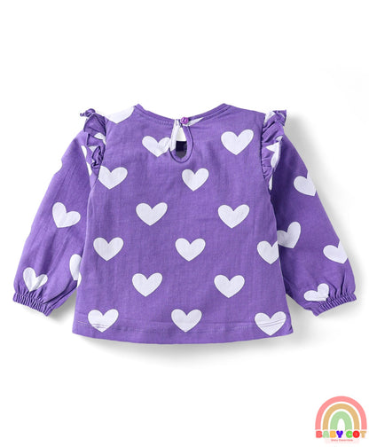 Cotton Knit Full Sleeves T-Shirts With Heart & Butterfly Print Pack Of 3 - Pink & Purple