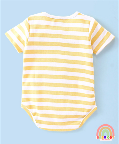 100% Cotton Half Sleeves Onesies With Text Print Pack of 3 - Green Yellow & Blue