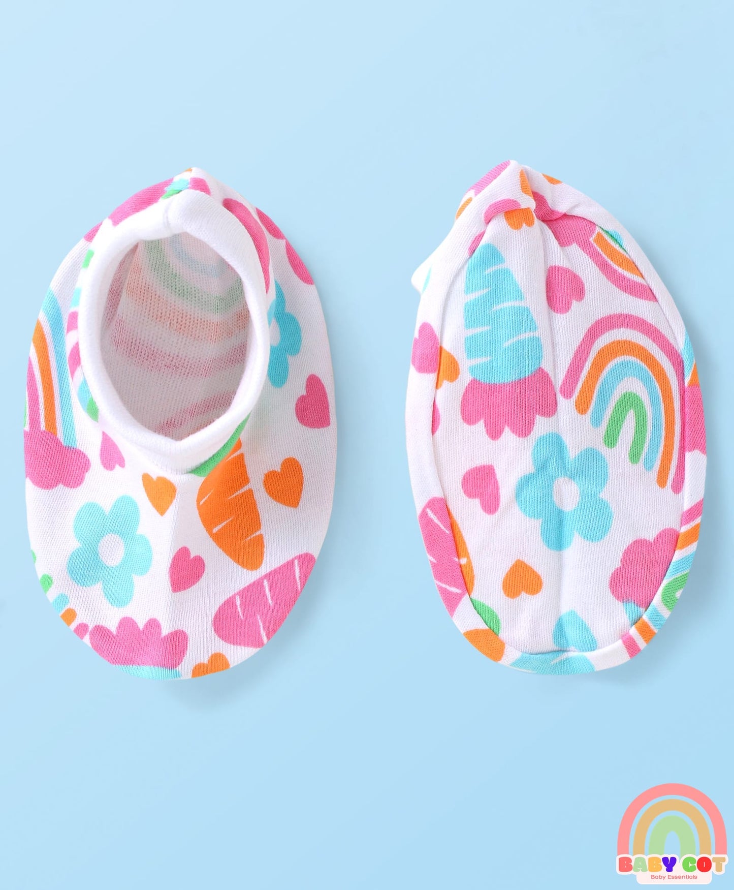 100% Cotton Interlock Knit Sleeveless Onesie with Hair Band Booties & Mittens with Floral & Tropical Print - White & Pink