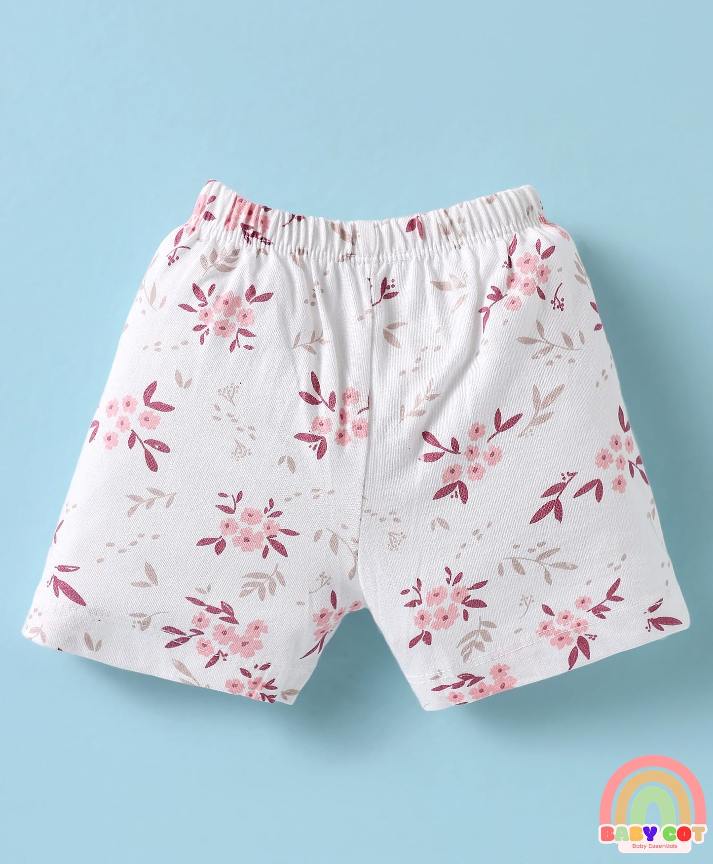 Single Jersey Knit Knee Length Shorts With Hearts & Floral Print Pack Of 3 - Red Pink & White