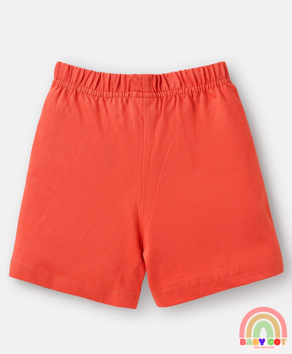 Cotton Knit Mid Thigh Length Shorts with Tropical Theme Print & Stripes Pack of 3 - Red Blue & Light Green