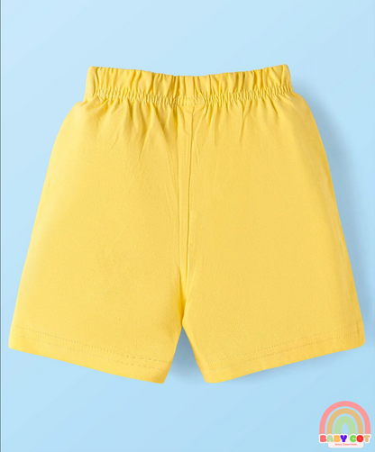 Cotton Knit Mid Thigh Length Shorts with Stripes & Frog Print Pack of 3 - White & Yellow