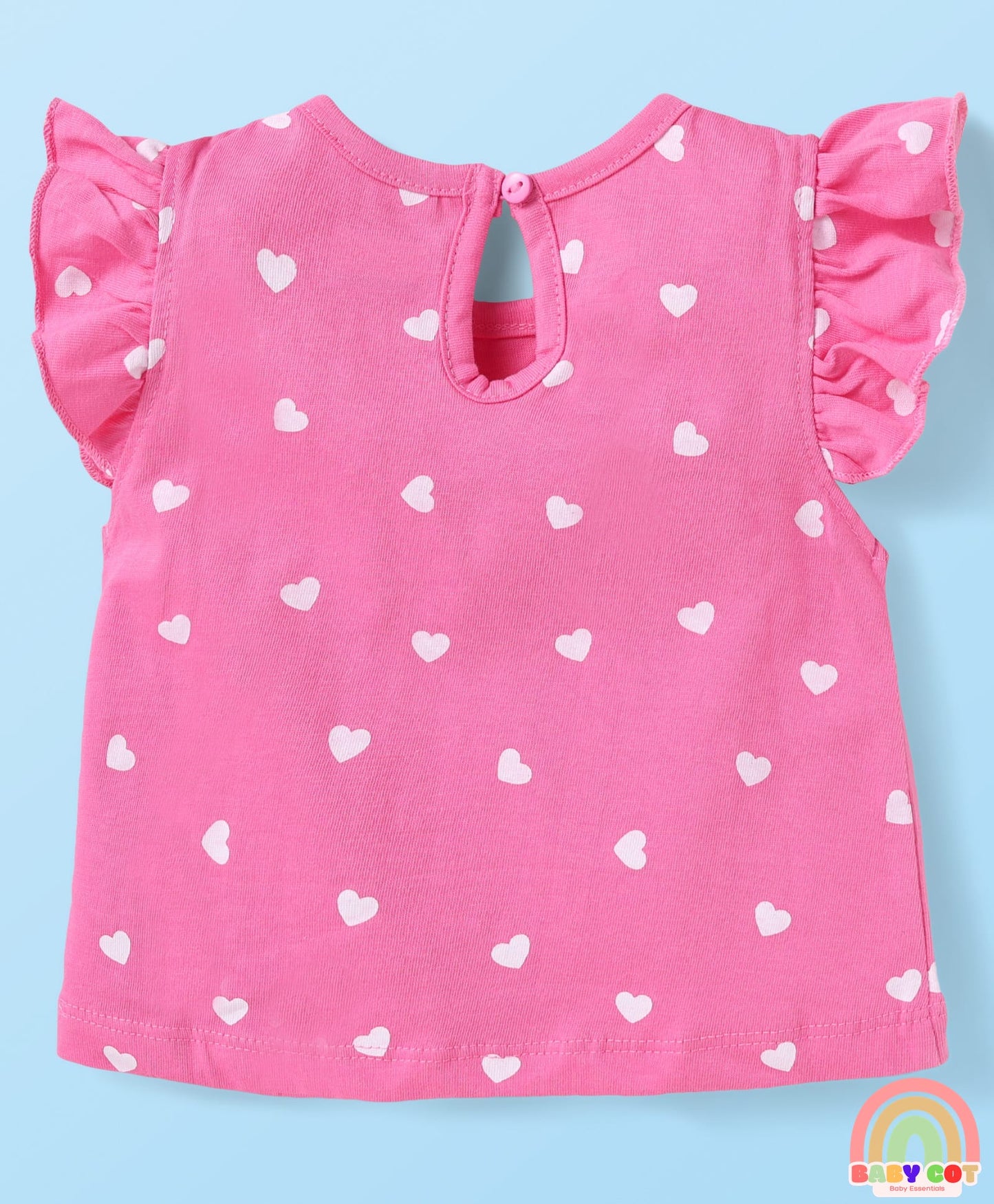 Cotton Knit Frill Sleeves T-Shirts With Floral & Heart Print Pack Of 3 - Orange & Dark Pink