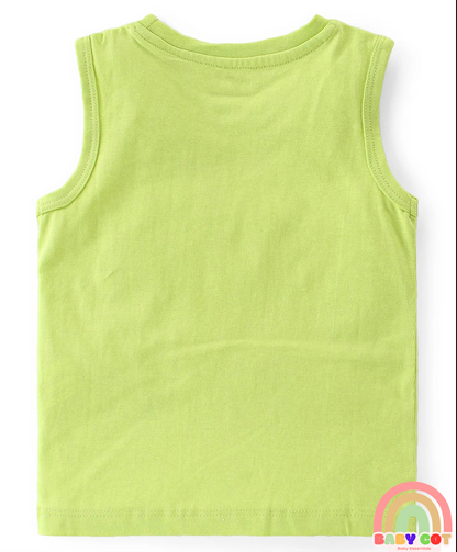 100% Cotton Knit Sleeveless T-Shirt Stripes & Bear Graphics Pack Of 3 - Multicolor