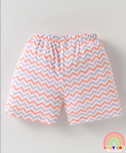 Single Jersey Knit Knee Length Shorts With Animal Print Pack of 3 - Light Blue Red & Green