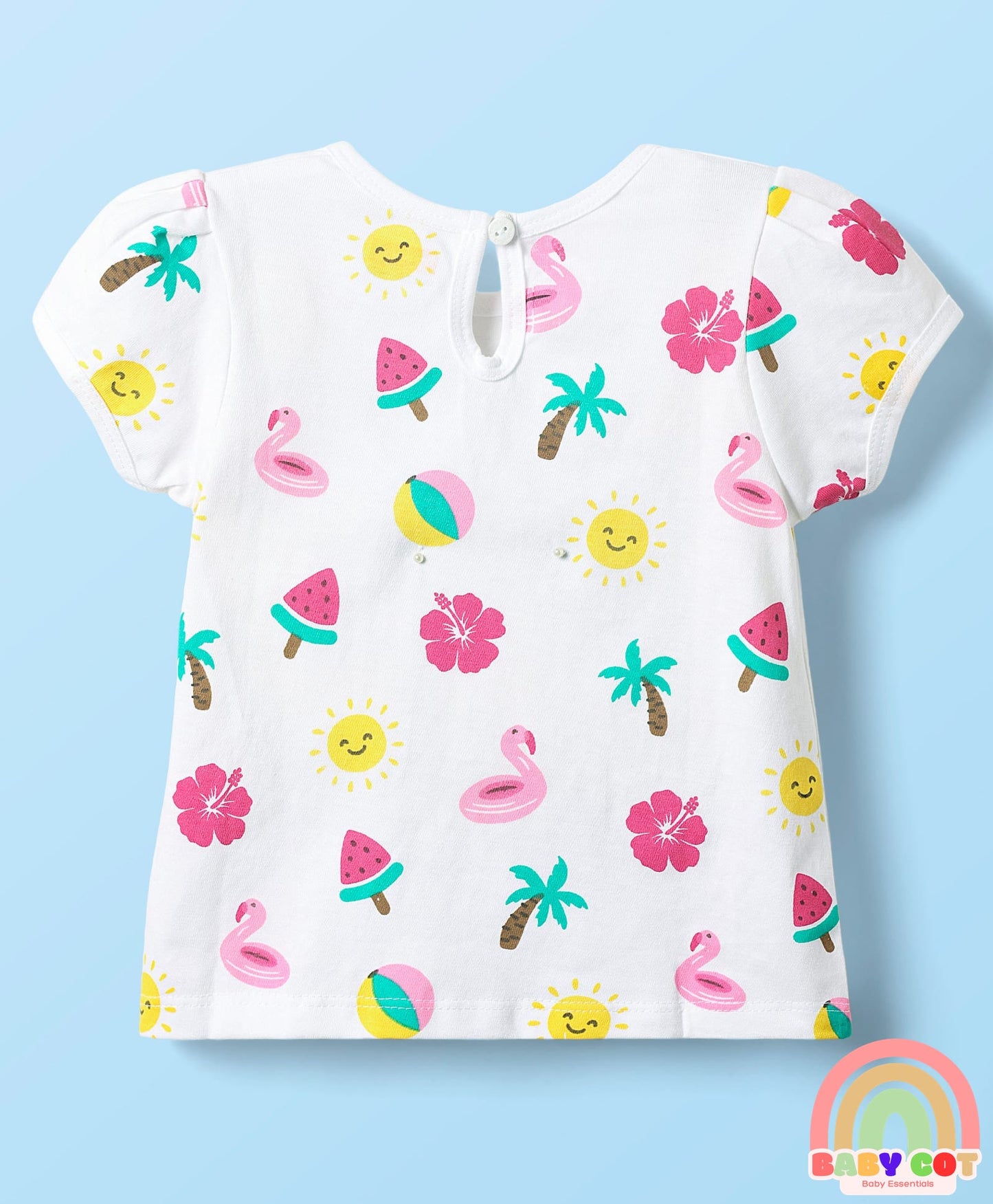 Cotton Knit Half Sleeves T-Shirts With Tropical Print Pack Of 3 -Yellow & Pink