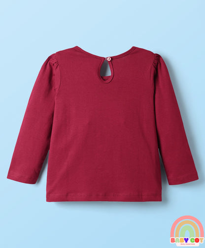 Cotton Knit Full Sleeves T-Shirts With Bear & Polka Dot Print Pack of 3 - Pink & Maroon