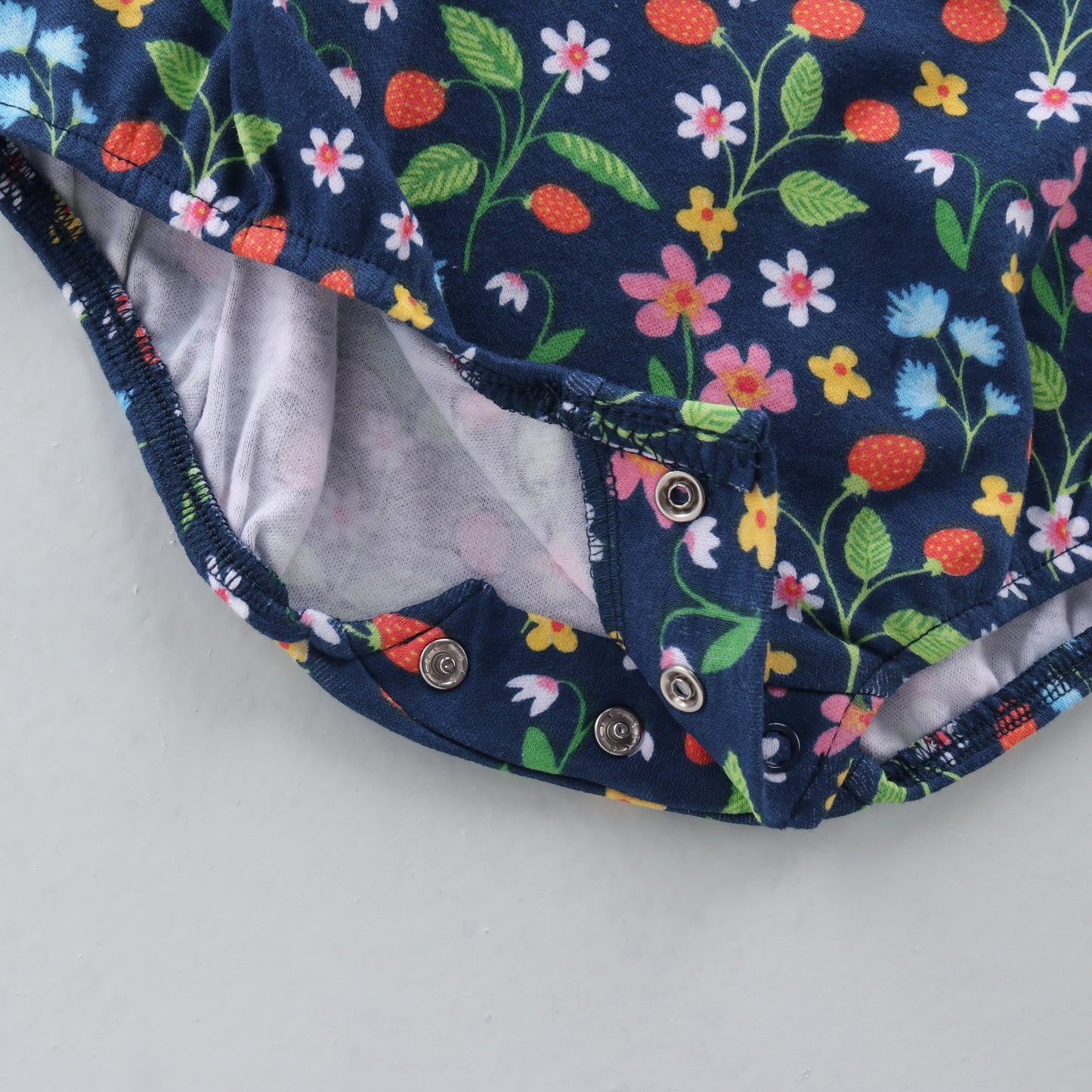100% Cotton Interlock Knit Sleeveless Onesies With Cap & Floral Print - Navy Blue