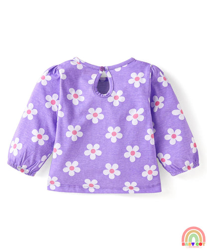 Cotton Knit Full Sleeves T-Shirts with Floral Hearts & Text Print Pack of 5 - Multicolor