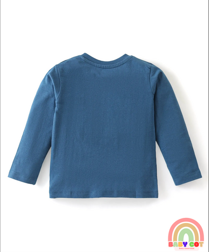 Cotton Knit Full Sleeves T-Shirt with Animal Print Pack of 3 - Blue Green & Orange
