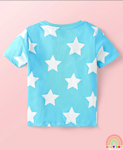 Cotton Knit Half Sleeves T-Shirts with Stripes & Star Print Pack of 5 - Blue Red & Yellow