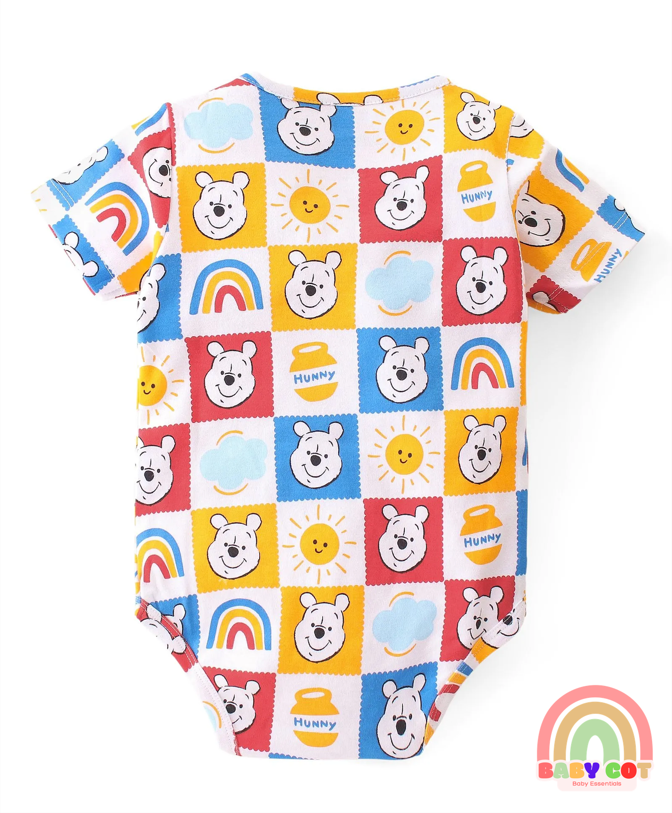 Cotton Interlock Knit Half Sleeves Onesies with Winnie The Pooh Graphics Pack of 3 - Multicolour