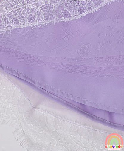 Sleeveless Mesh Frock with Floral Corsage - Purple