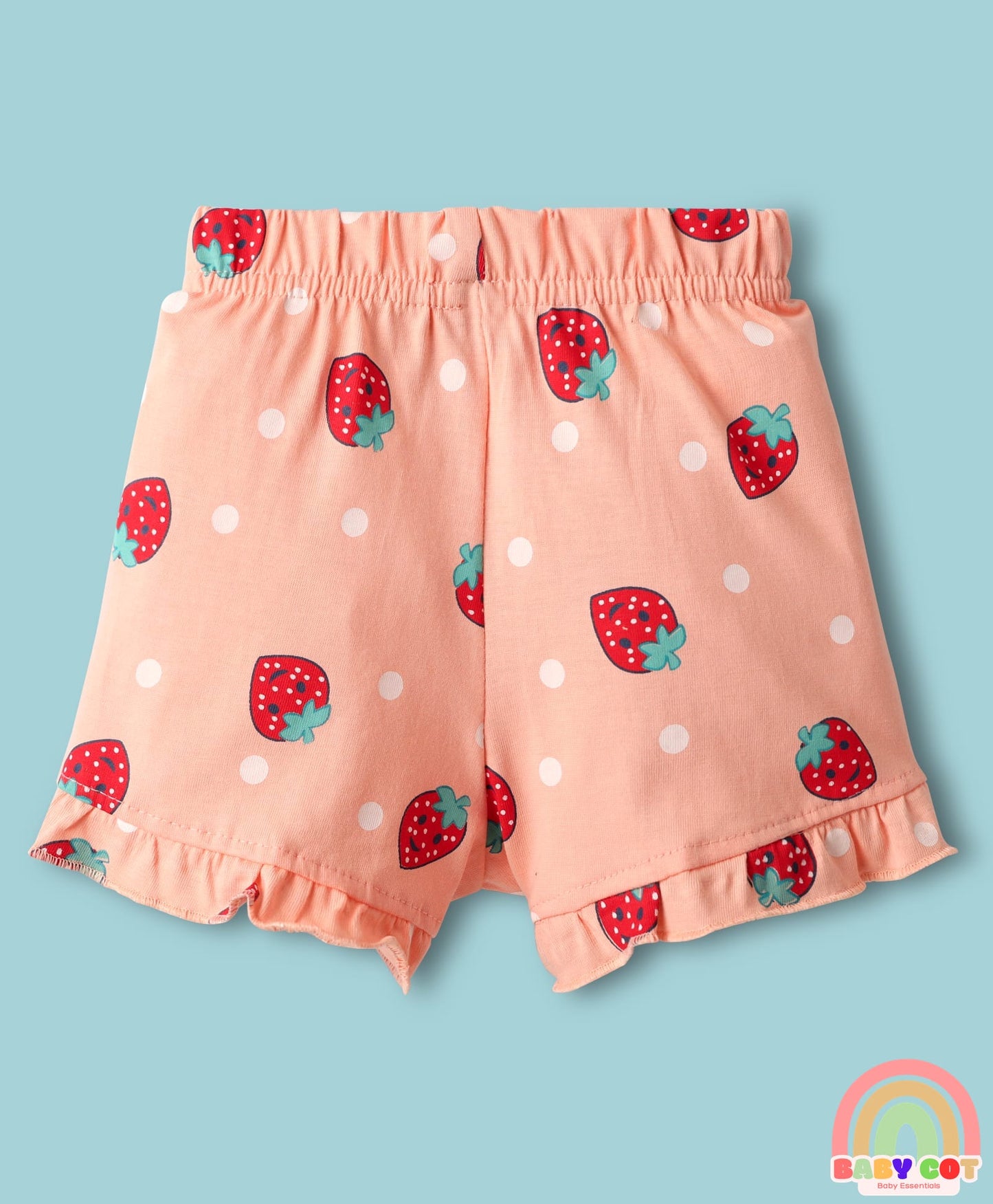 Knee Length Shorts With Checks Strawberry Print & Bow Applique Pack Of 3 - Pink White & Peach