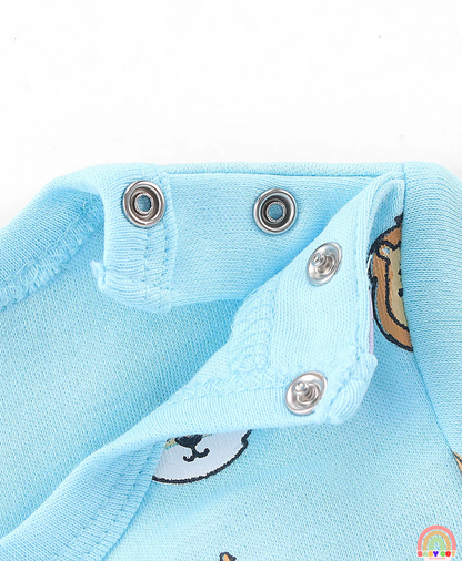 100% Cotton Half Sleeves Romper With Animals Print & Striped Pack Of 2 - Blue & Yellow