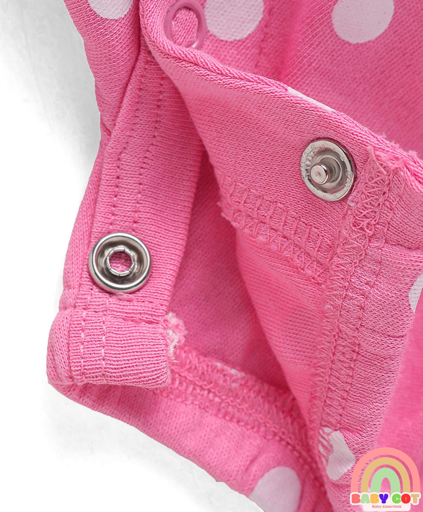 100% Cotton Knit Frill Sleeves Romper with Polka Dots & Floral Print Pack of 2 - Pink & White