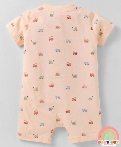 Interlock Knit Half Sleeves Rompers with Nautical & Space Theme Print Pack of 3 - Light Blue & Peach