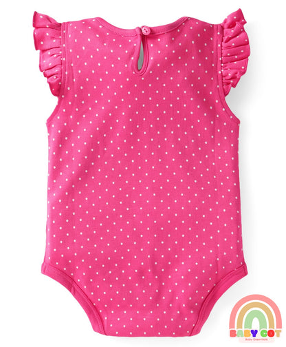 100% Cotton Knit Frill Sleeves Floral & Animal Printed Onesies Pack of 3 - Dark Pink Navy & Orange