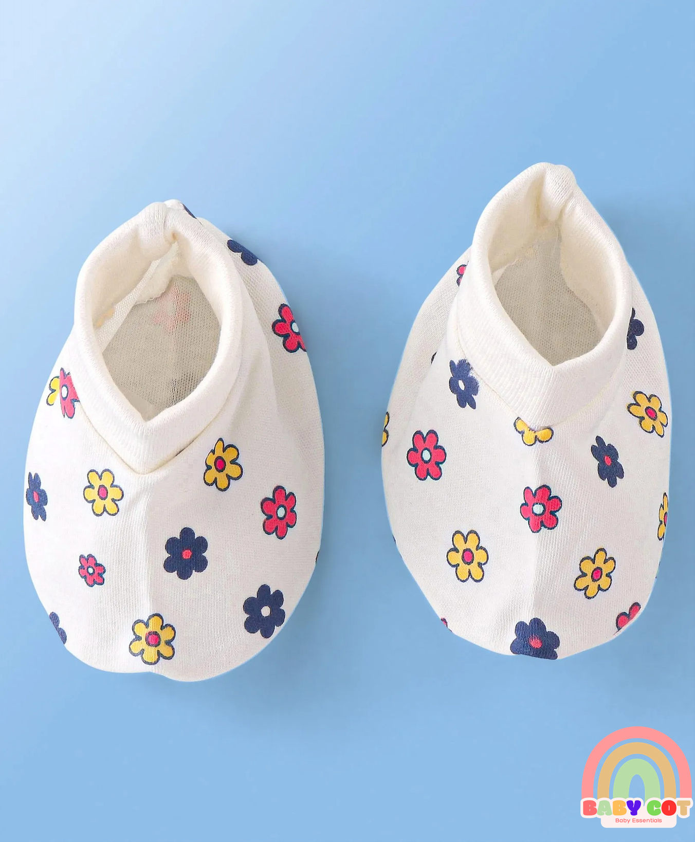100% Cotton Knit Cap Mittens & Booties Set Floral Print Pack of 2 Pink & White - Diameter 12 cm