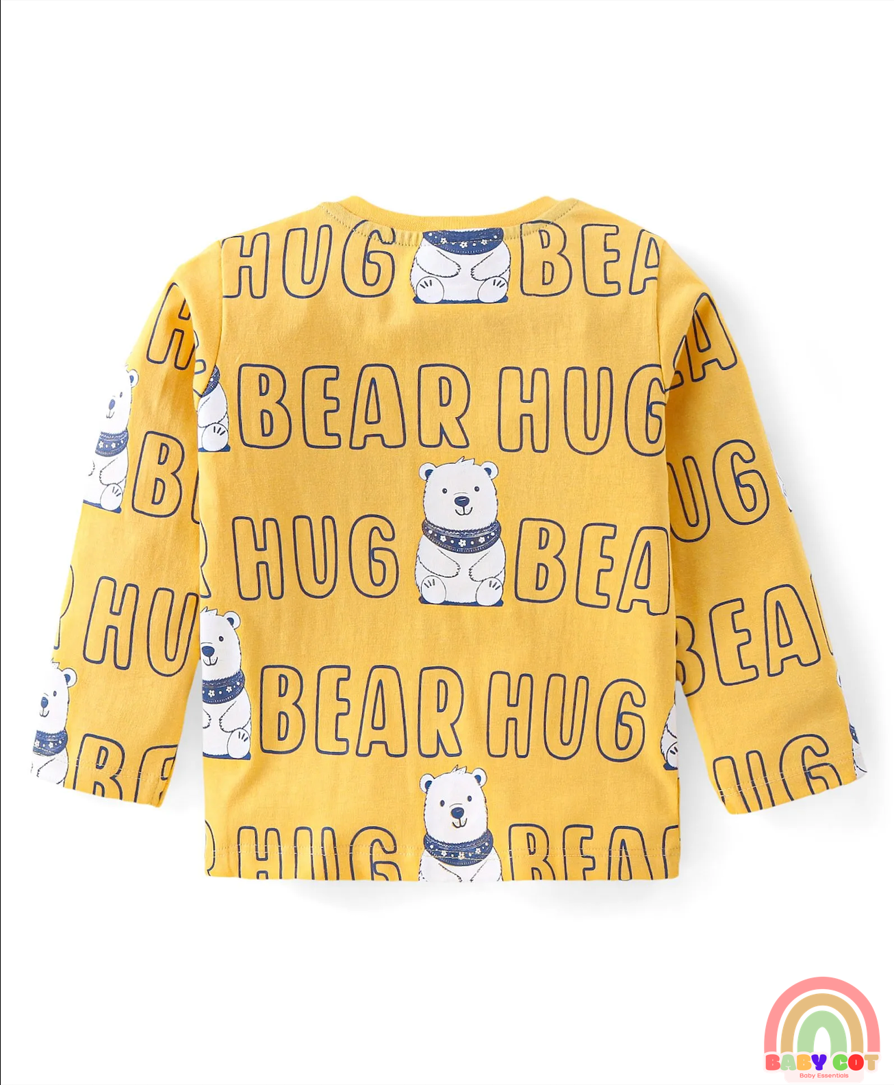 Cotton Knit Full Sleeves Striped Text & Bear Printed T-Shirts Pack of 3 - Red Yellow & Navy Blue