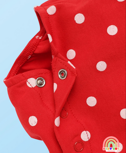 100% Cotton Knit Half Sleeves T-Shirt & Onesies with Hairband With Polka Dots - Red