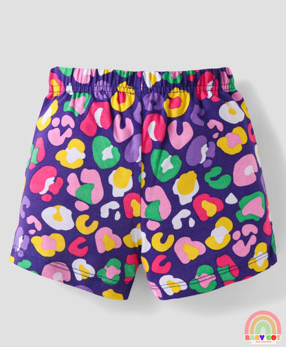 Single Jersey Knit Mid Thigh Bow Applique Shorts with Polka Dots & Hearts Print Pack of 3 - Pink Yellow & Purple
