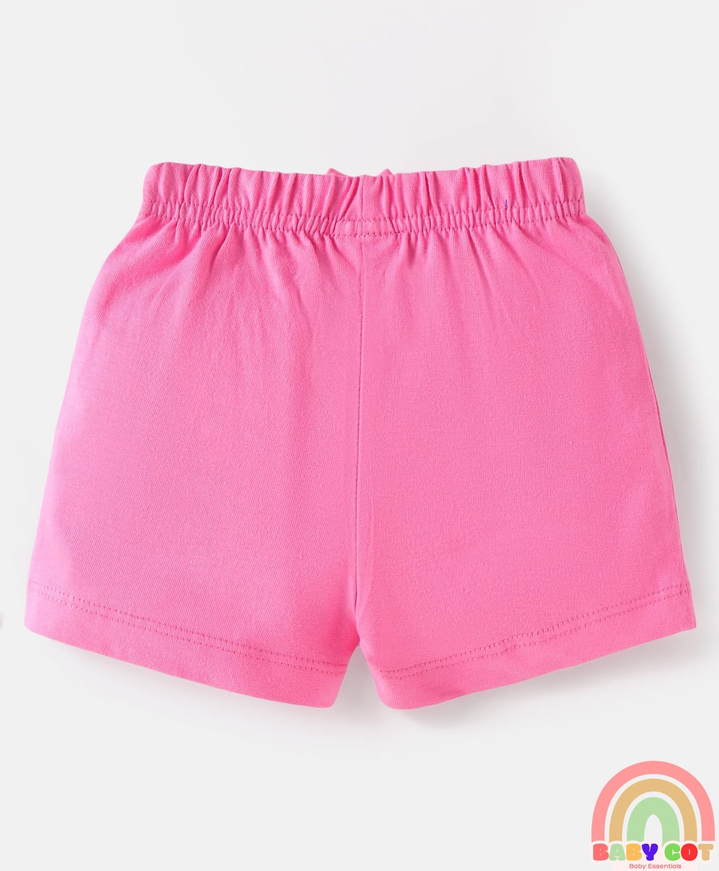 Single Jersey Knit Mid Thigh Shorts with Polka Dots & Bird Print with Bow Applique Pack of 3 - Pink Beige & Dark Pink