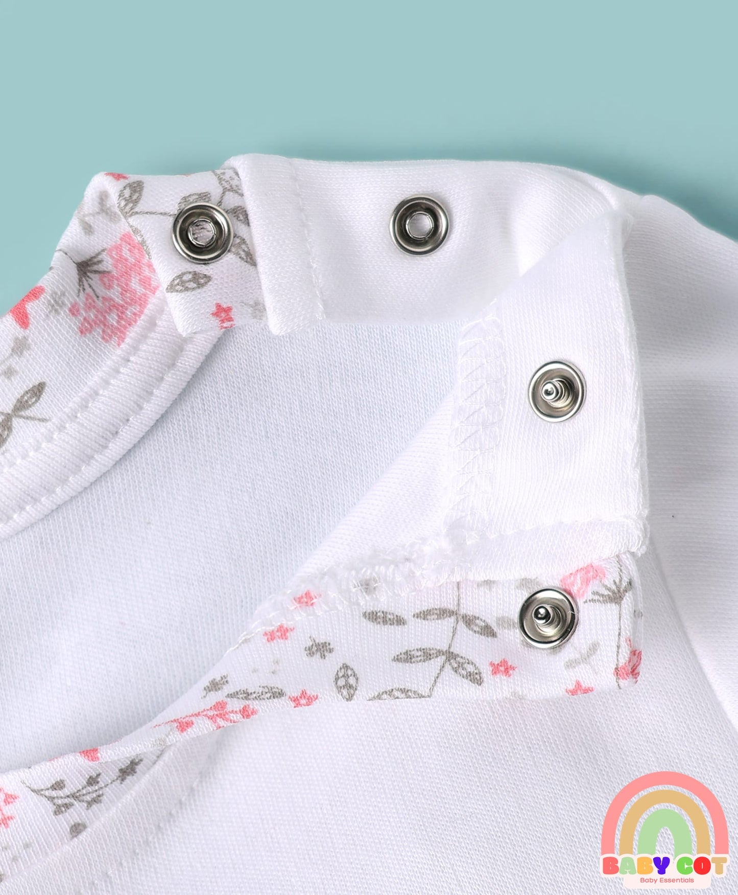 100% Cotton Knit Full Sleeves T-Shirt & Lounge Pant Set with Floral Print & Embroidery - White