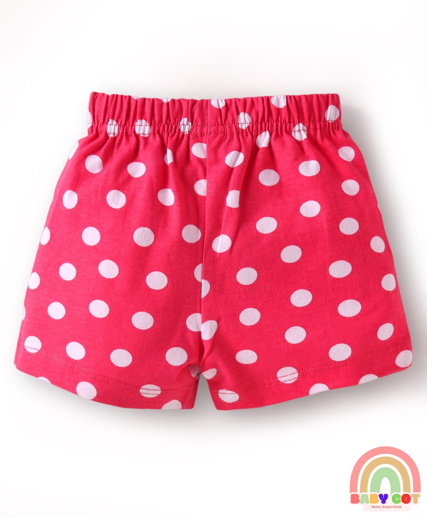 Cotton Knit Mid Thigh Polka Dots & Floral Printed Shorts with Bow Applique Pack of 3 - Navy Blue Pink & Orange