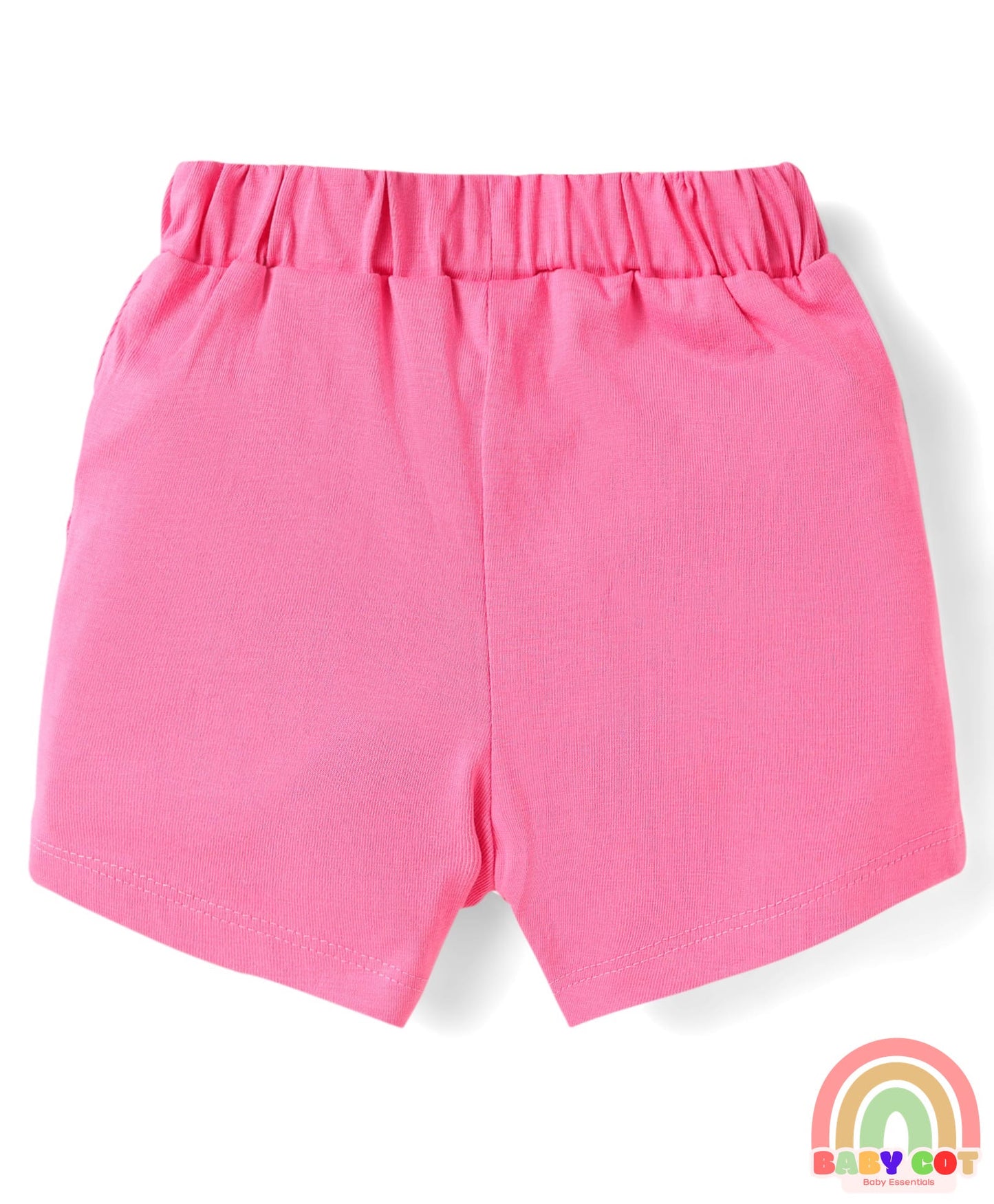 Cotton Knit Mid Thigh Lenght Shorts with Floral Print & Bow Applique Pack of 3 - Blue White & Dark Pink