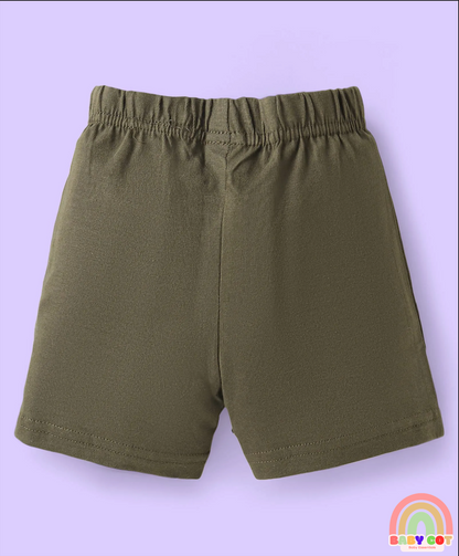 Single Jersey Knit Mid Thigh Shorts with Tropical & Text Print Pack of 3 - Black & Grey