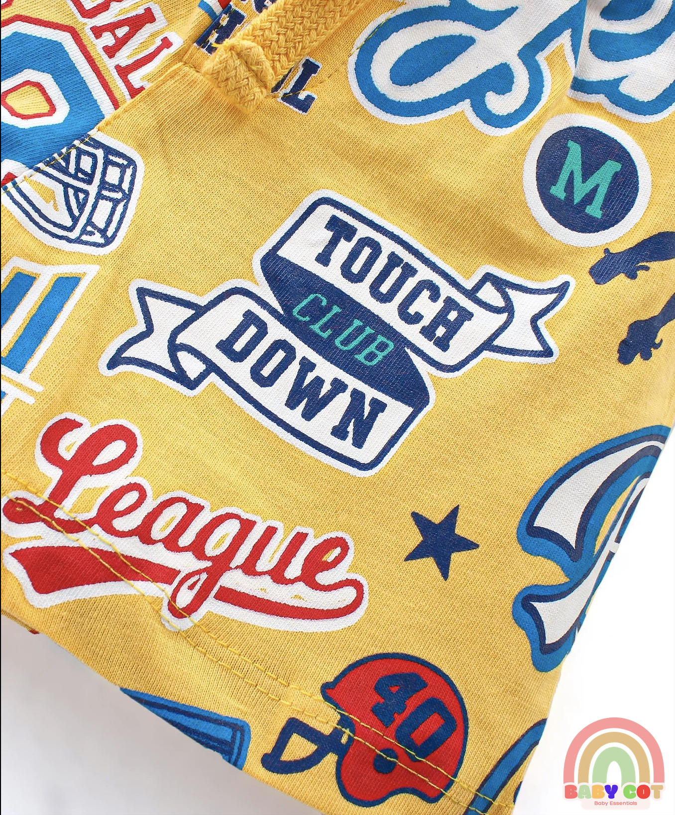 Cotton Knit Shorts With Varsity Print Pack Of 3 - Red Blue & Yellow