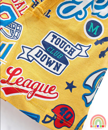 Cotton Knit Shorts With Varsity Print Pack Of 3 - Red Blue & Yellow