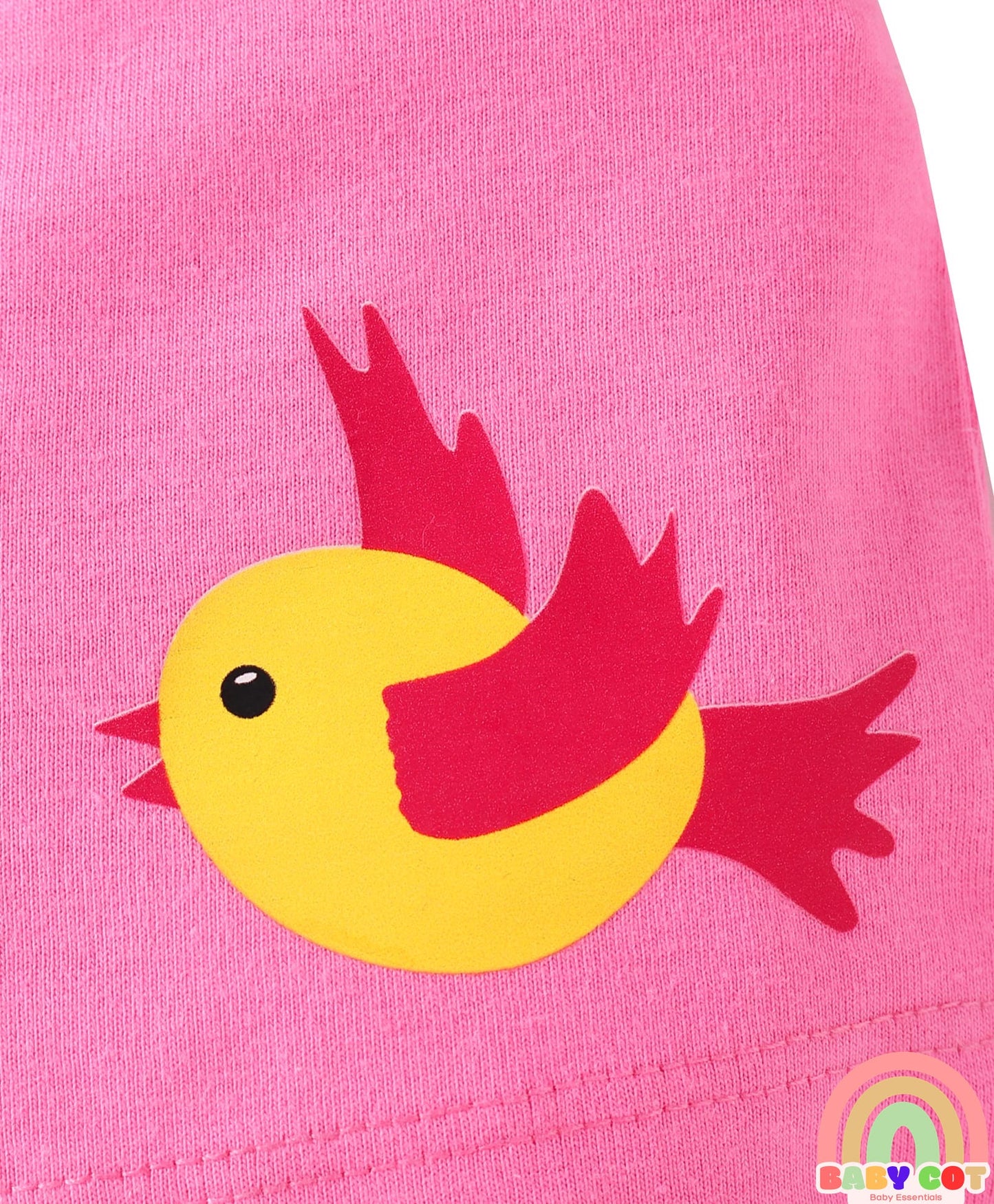Single Jersey Knit Mid Thigh Shorts with Polka Dots & Bird Print with Bow Applique Pack of 3 - Pink Beige & Dark Pink