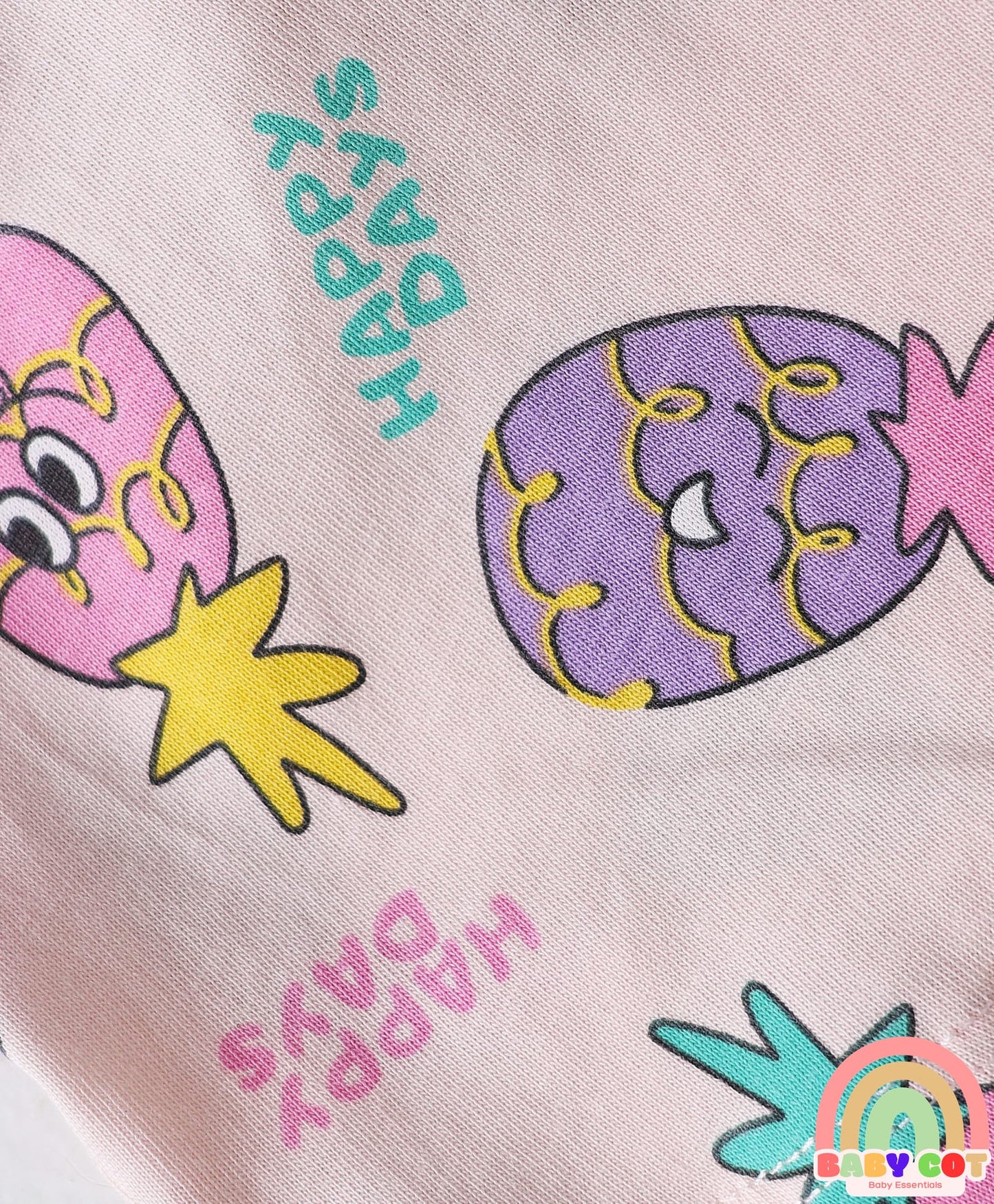 Sinker Knit Above Knee Length Shorts With Bow & Beach Theme Print Pack Of 3 - Purple Pink & Light Yellow