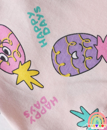 Sinker Knit Above Knee Length Shorts With Bow & Beach Theme Print Pack Of 3 - Purple Pink & Light Yellow