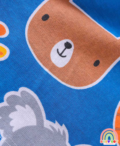 Cotton Knit Mid Thigh Length Shorts with Animal Print & Stripes Pack of 3 - Orange Blue & Yellow