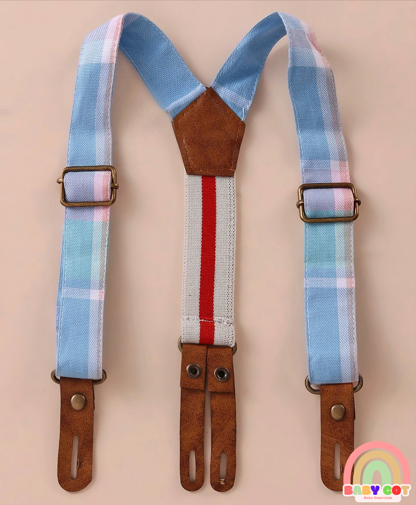 100% Cotton Knit Half Sleeves Printed Polo T-Shirt & Woven Cotton Checkered Shorts With Bow & Suspender - White & Blue